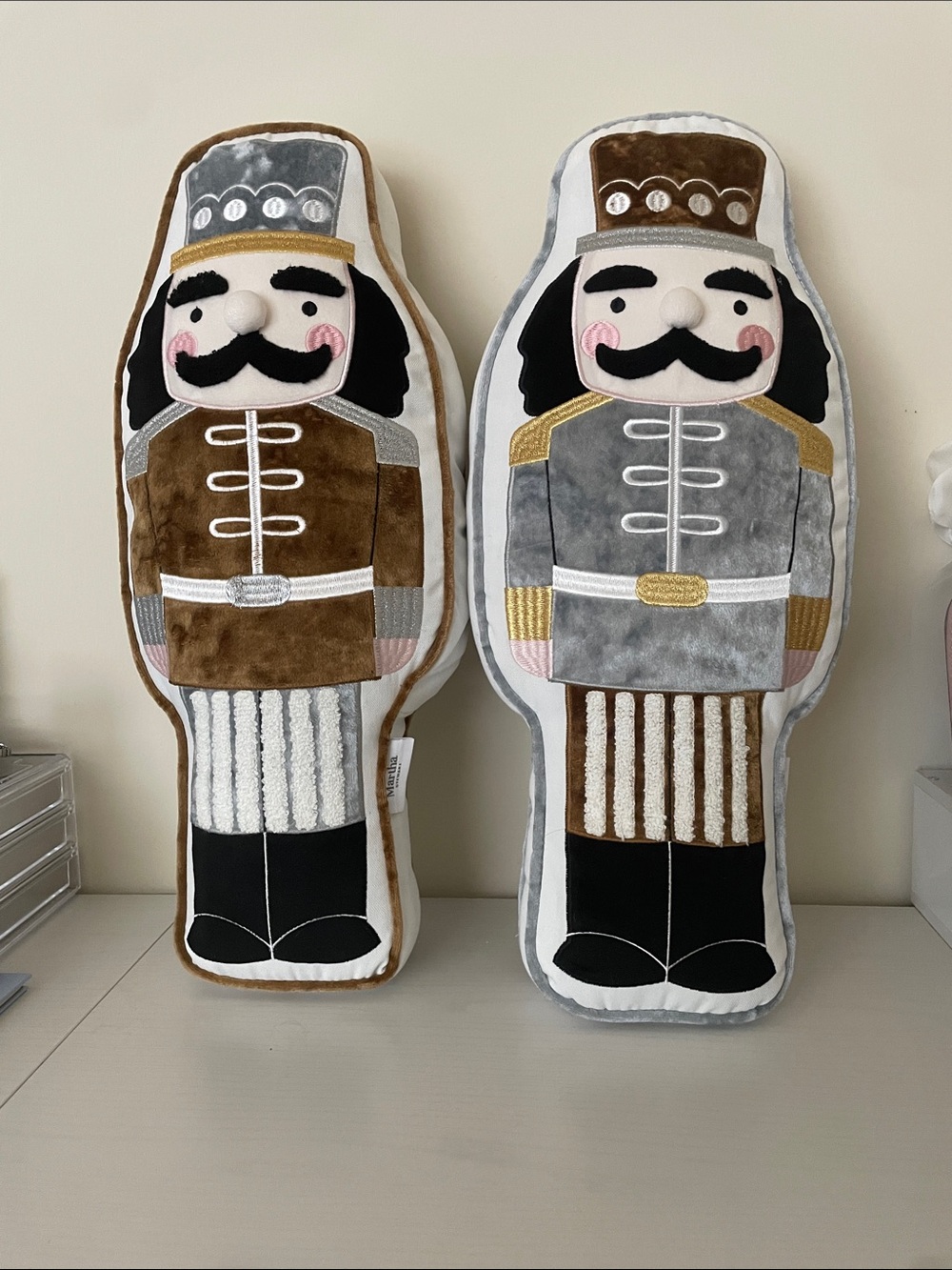 Martha Stewart Nutcracker Holiday Plush Pillows in Brown, Gray, Black and White
